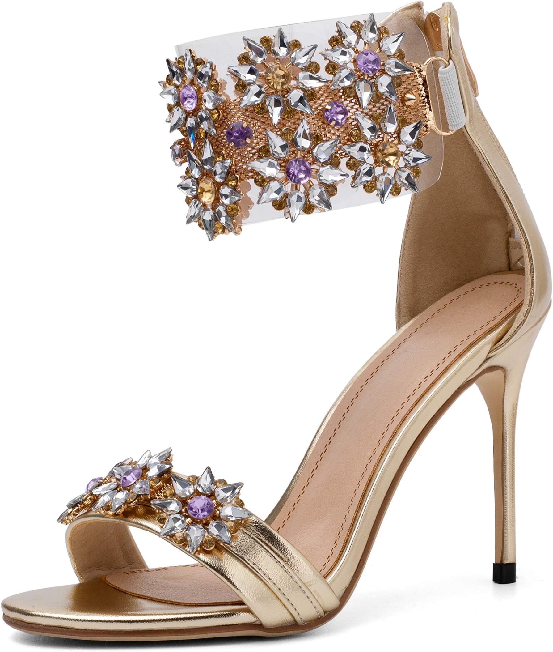 Mayou Women's Stiletto Heeled Sandals, High Heel Summer Clear Sandal Shoes with Ankle Strap Transparent Ankle Strip Dress Lucite Strappy for Weeding,Party,Shopping,Formal Pump,Shooping