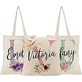 Personalized Wedding Floral Tote Bags Gift for Bridesmaid w/Initial & Name - 8 Design - Customized Canvas Bag for Girls - Custom Beach Shoulder Bag - Maids Bachelorette Party Bridal Shower Gifts C1
