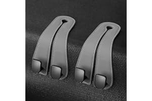 JOJOY LUX 2025 Automotive Seat Back Hooks,Leather Car Seat Hooks,Dual Headrest Organizer Hangers for Purses, Bags & Phones, 2 in 1 Car Headrest Hidden Hook for Tidy Organization,Pack of 2(Dark Gray)