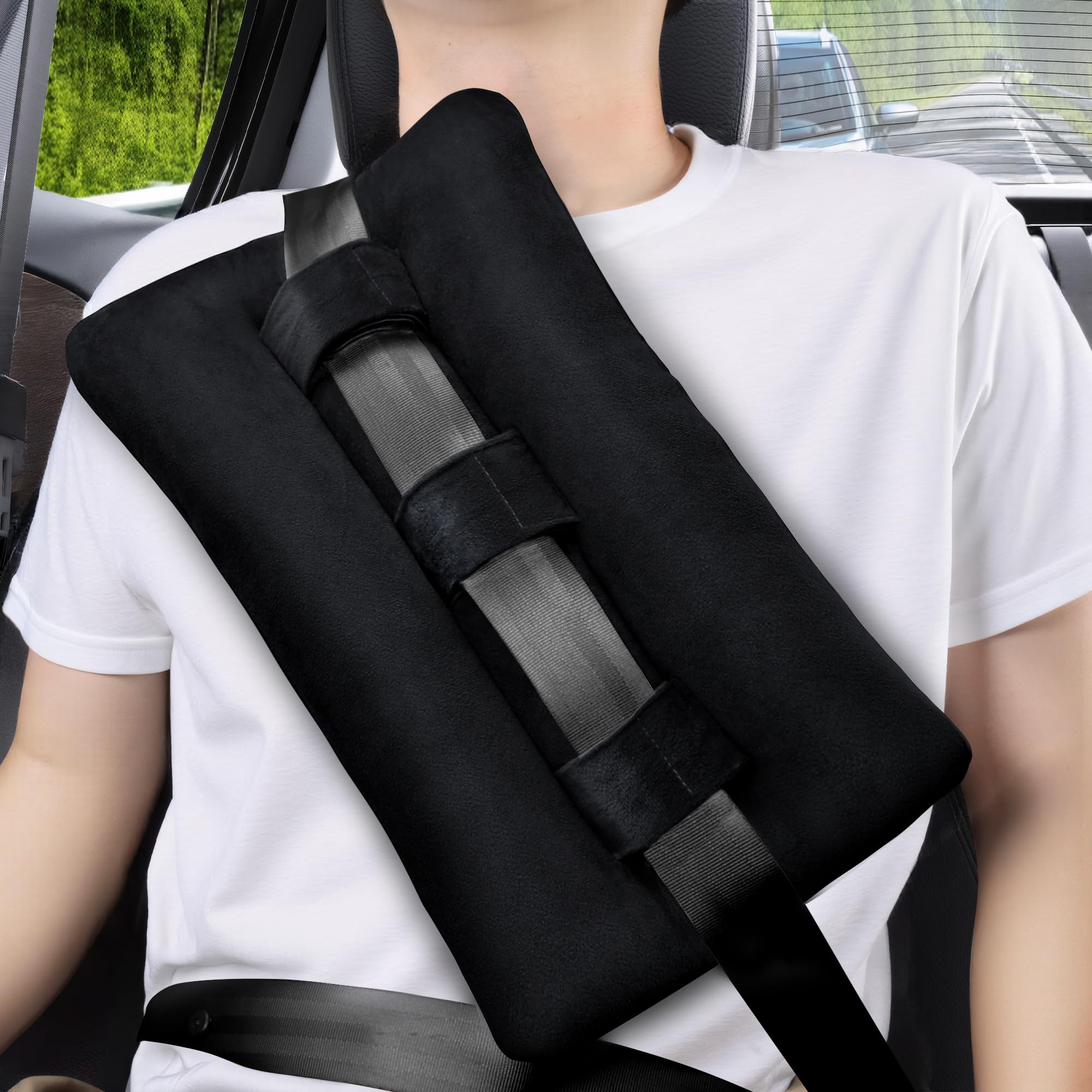 Photo 1 of Seat Belt Pillow Post Surgery, Heart Pillows for After Heart Surgery Recovery, Chest Port Pacemaker Pillow for Chemo Patients Seatbelt, Gifts for Women After Hysterectomy (Black)