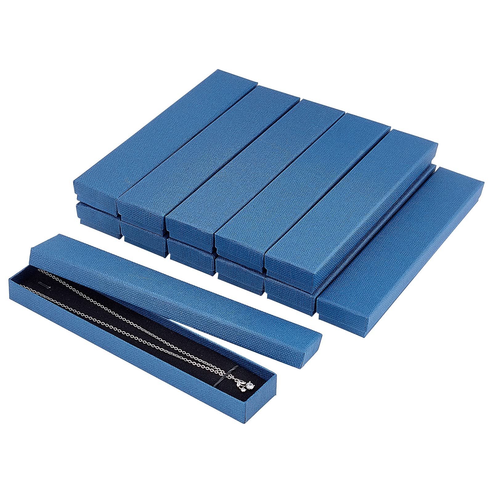 NBEADS 12 Pcs Long Rectangle Cardboard Jewelry Gift Box Bracelets Necklace Storage Display Box Case, Royal Blue, 21x4x2cm