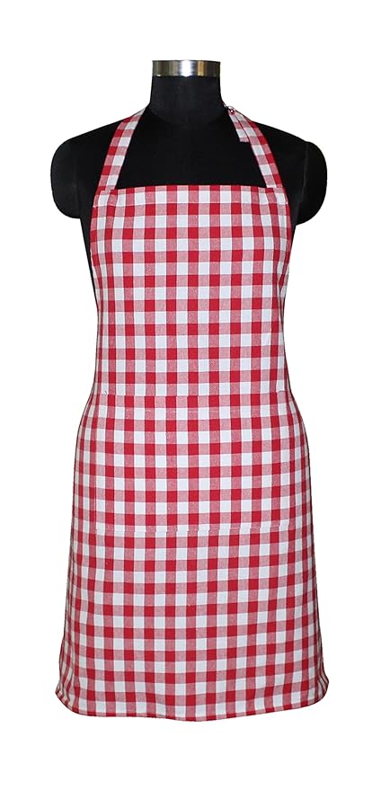 Airwill, 100% Cotton Yarn-Dyed Designer Checked Weave Aprons, Sized 65cm in Width & 80cm in Length with 1 Center Pocket, Adjustable Buckle on Top and 2 Long Ties On Both 2 Sides. Pack of 1 Piece.