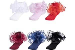 Dicry Baby Girls Double Lace Turn Cuff Socks with Big Ruffle for Infant Toddlers and Kids