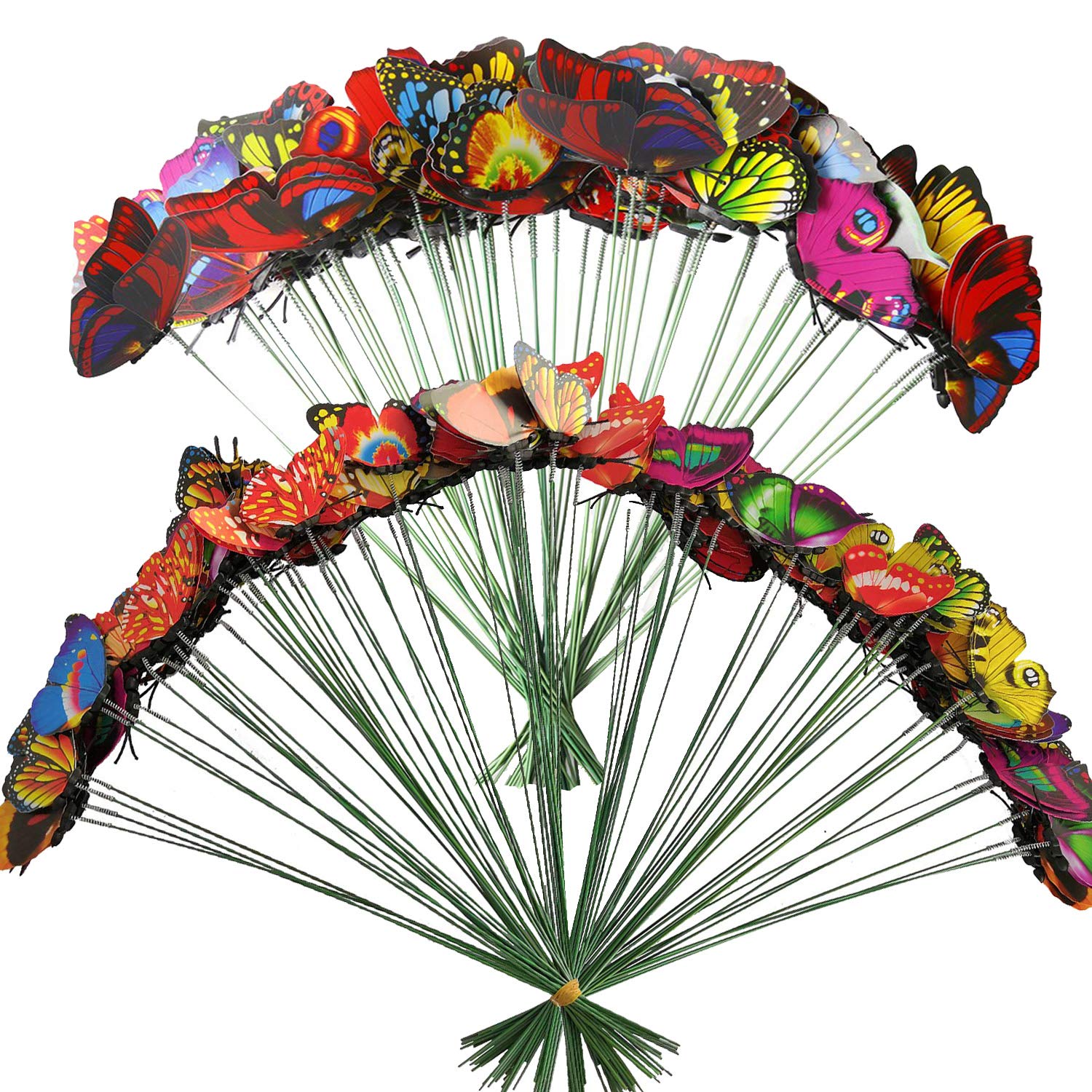 Allazone 120 PCS Butterfly Garden Stakes, 2 Sizes, Multicolor, PVC & Plastic, Butterfly Style, Indoor/Outdoor Yard Decoration