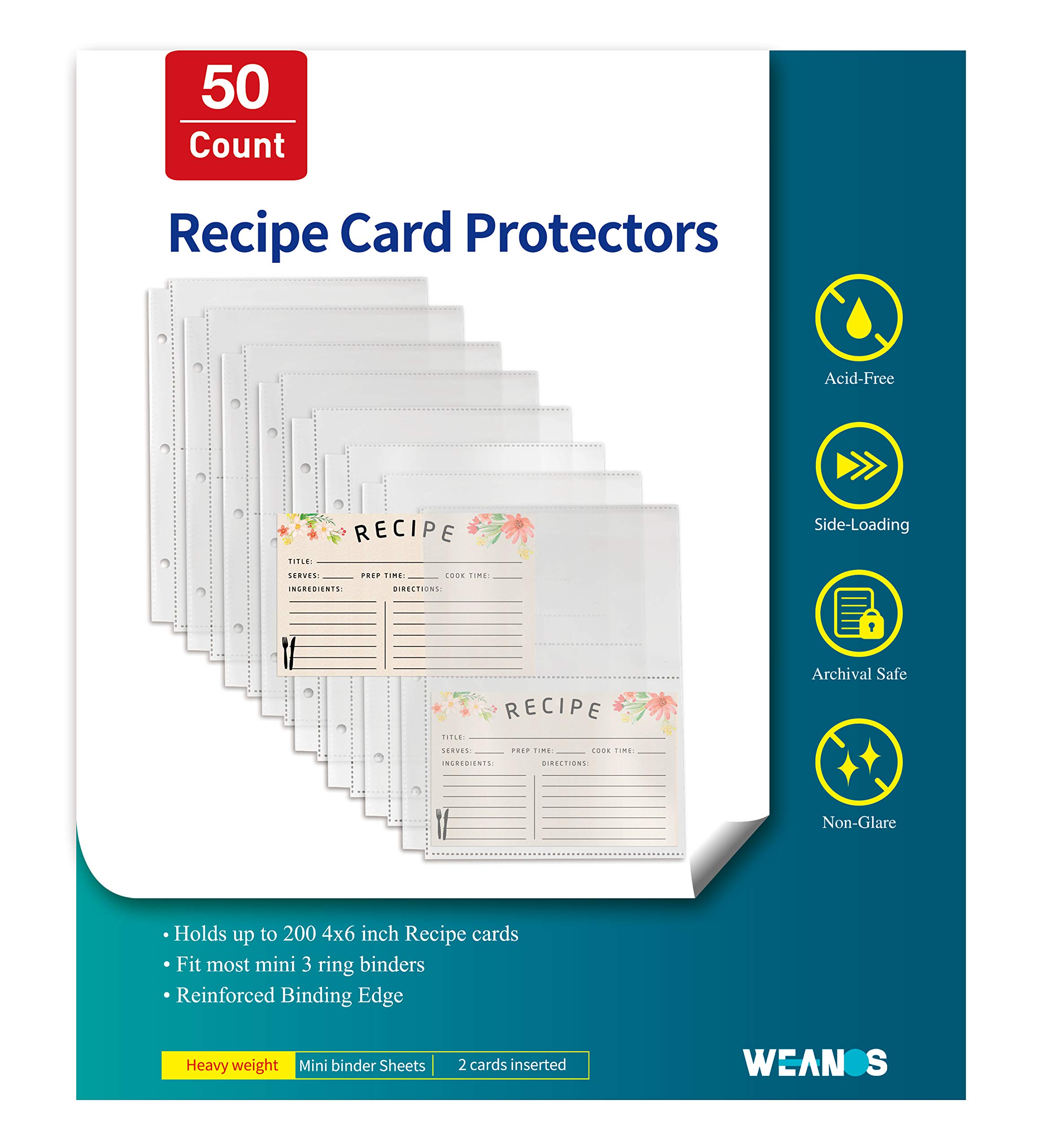 recipe card protectors for binder Toucan Craft Supplies Recipe Card Protectors, Refill Sheets for 3 Ring Binders, Recipe Book Pocket Page Sheet Protectors main image 1