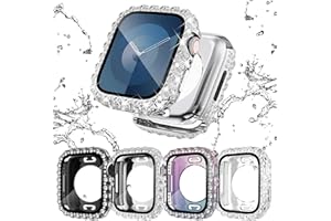 CHANCHY 2 in 1 Waterproof Bling Case Compatible for Apple Watch Series 6 5 4 SE 40mm Screen Protector, Lace Edge Diamond Protective Bumper Face Cover for iWatch Accessories Women, 40mm, 4 Packs