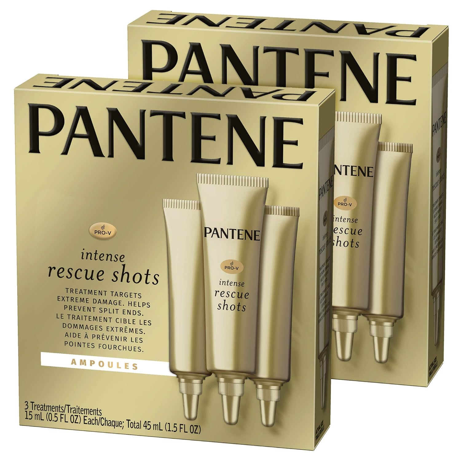 Pantene, Rescue Shots Hair Ampoules Treatment, Intensive Repair of Damaged Hair, Pro-V, 1.5 Fl Oz, Twin Pack : Beauty