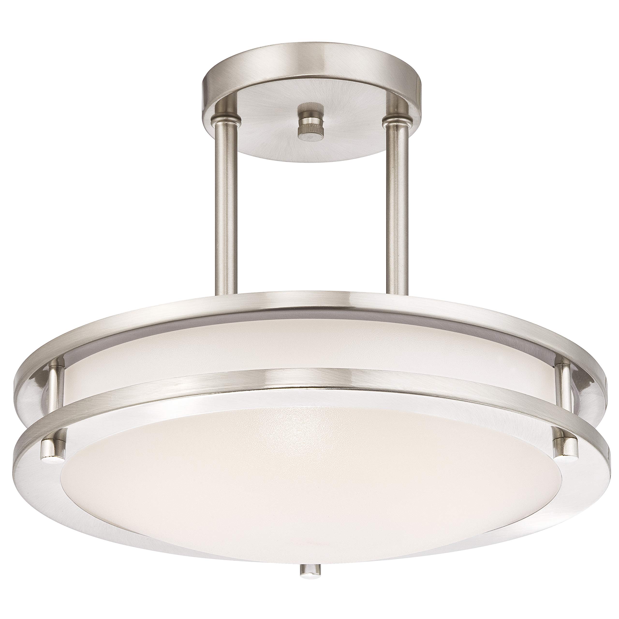 64009 Lauderdale 30 cm Dimmable LED Indoor Semi-Flush Mount Ceiling Fixture, Brushed Nickel Finish with White Acrylic Shade