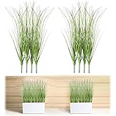 Alrhso Artificial Grass Plants, 10 Pcs Fake Tall Grass, Outdoor Artificial Plants, Fake Green GrassPlant Decor Faux Wheat Greenery Tall Green Planters Stems for Outdoor Indoor Vase Home Decoration