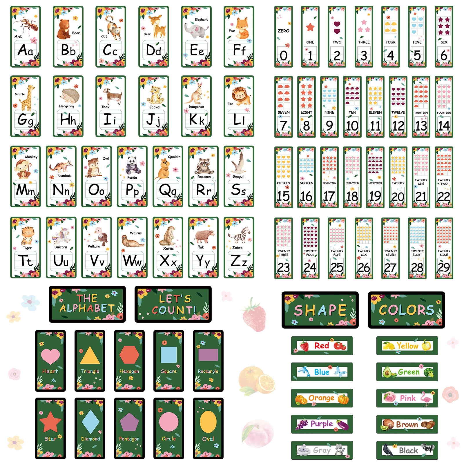 Harloon 80 Pcs Alphabet Bulletin Board Boho Forest Animals Flower