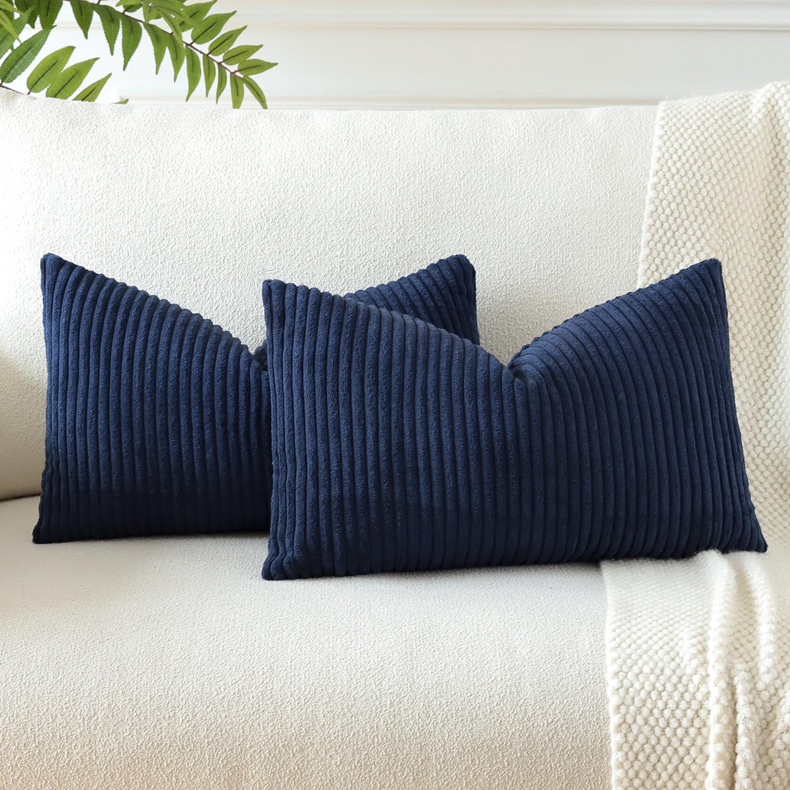JOTOM Set of 2 Soft Corduroy Striped Cushion Covers 30x50 cm Boho Decorative Throw Pillow Covers Lumbar Cushion Case Couch Home Decor Pillowcases for Sofa Bedroom 12x20 Inch (Navy Blue) — image 1