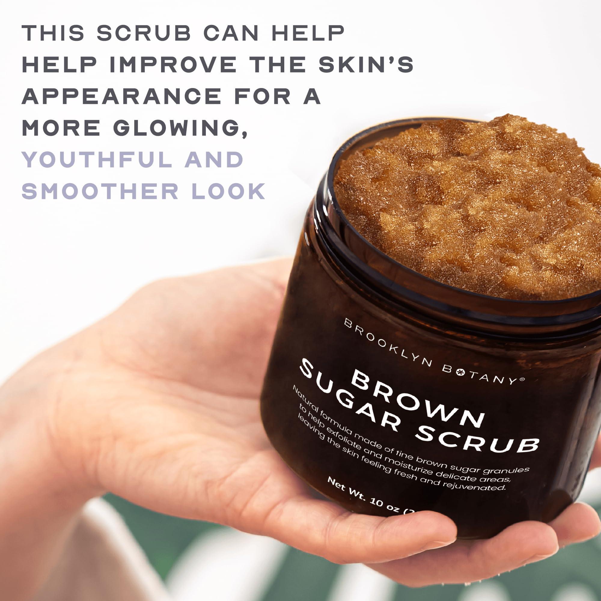 Brooklyn Botany Brown Sugar Body Scrub - Moisturizing and Exfoliating Body, Face, Hand, Foot Scrub - Fights Acne, Fine Lines & Wrinkles, Great Gifts For Women & Men - 10 oz