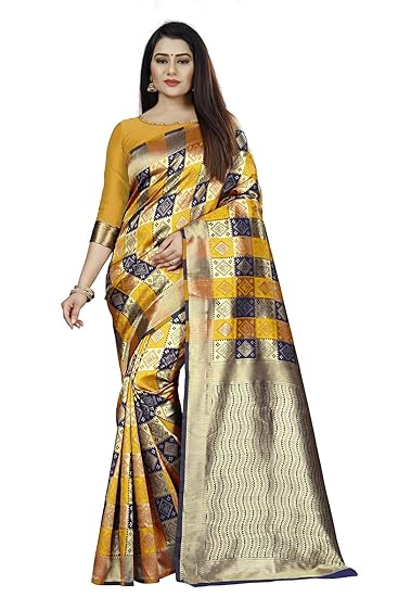 Divaastha Mustard Jequard Checkered Saree with Blouse Piece (VHF109MUSTARD)