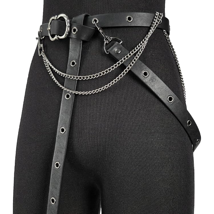 MILAKOO Women Faux Leather Harness Garter Belt Waist Belt with Punk Metal Chain Amazon.com: MILAKOO Women main image 2