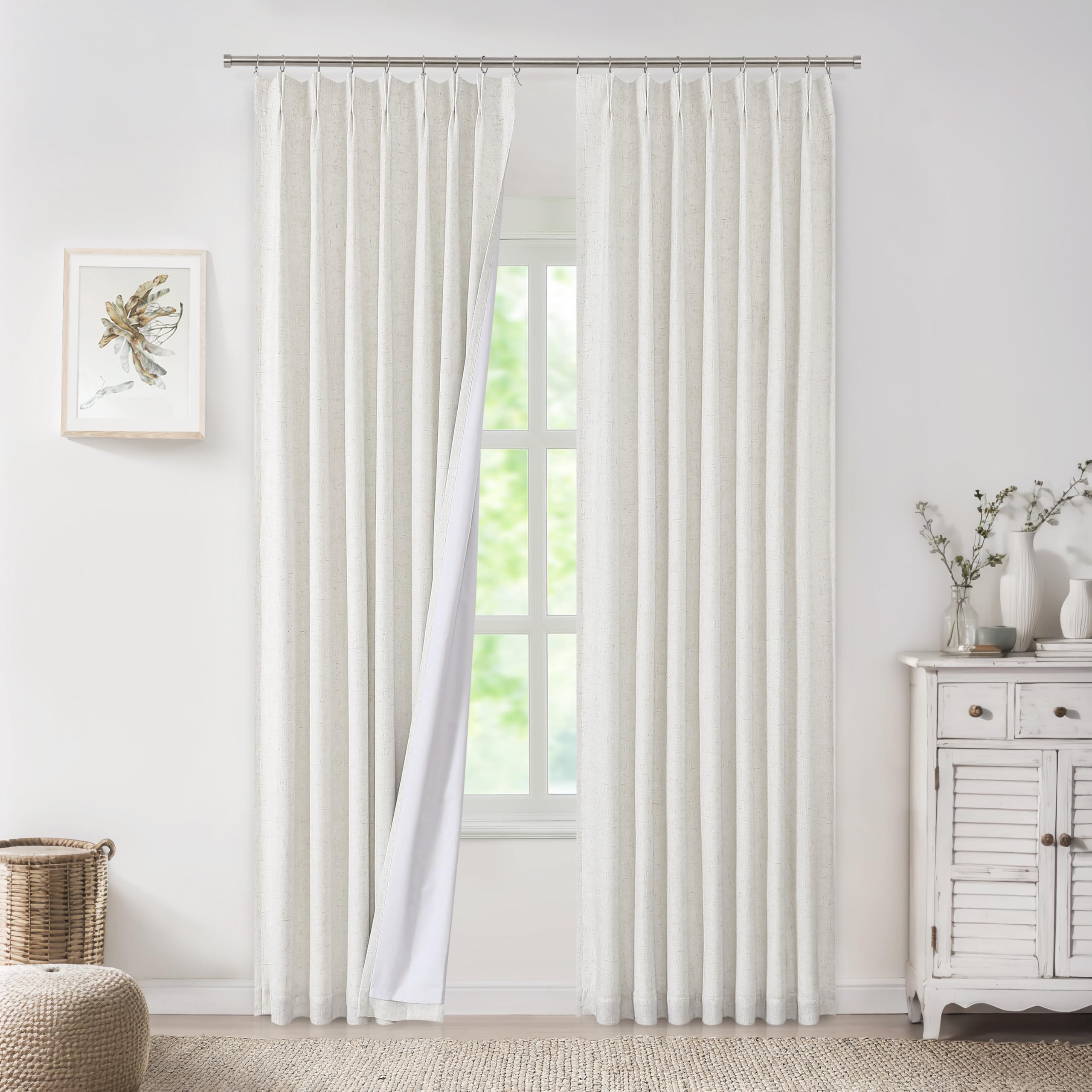 Photo 1 of WEST LAKE Bailey Pinch Pleated Linen Full Blackout Curtains 95 Inches Long,Natural Farmhouse Textured Window Panel with Back Tab,Thermal Insulated Window Treatment for Bedroom,Living Room,40"Wx95"Lx2