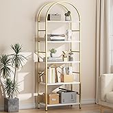 Shintenchi Bookshelf, Arched Bookshelf 5 Tier Bookcase Shelf for CDs/Books, Home Office Bookcase Shelf Storage Organizer, Modern Book Shelf for Bedroom/Living Room, Gold