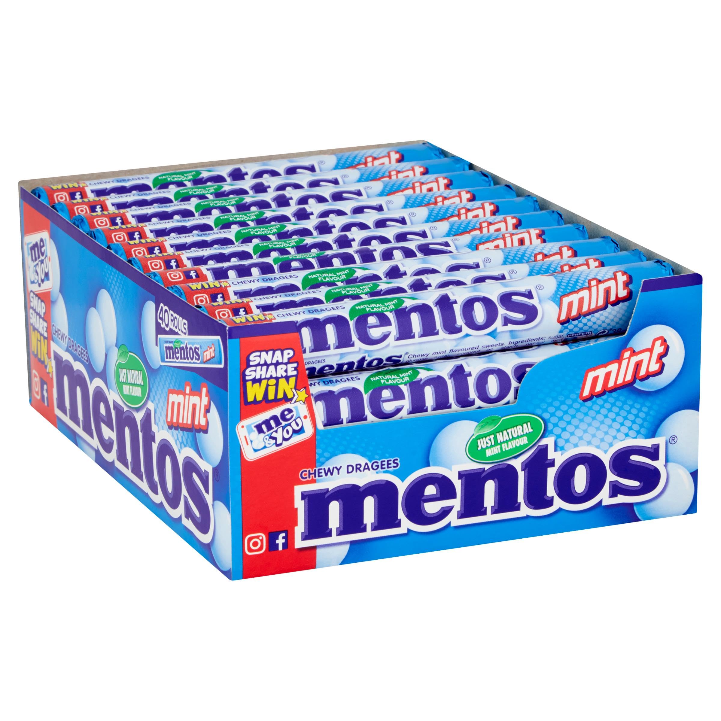 MENTOS - Soft Mints - Crisp Outer Shell and Soft Centre - Mint Flavour- 40 Rolls