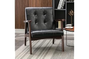 Bonzy Home Accent Chair - Faux Leather Mid Century Modern Chair for Living Room | Sturdy Solid Wood Frame Armchair, Comfy Retro Chair for Bedroom & Small Spaces, Accent Chairs, Black