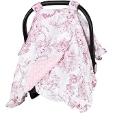 DILIMI Baby Car Seat Cover, Ruffled Car Seat Covers for Babies, Peekaboo Opening Infant Car Seat Cover, Minky Carseat Canopy, Pink Floral