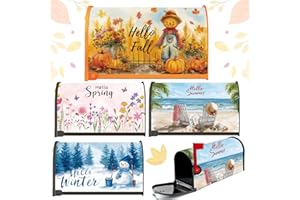 Luvsweets Seasonal Magnetic Mailbox Covers - 4Pcs Hello Fall Winter Spring Summer Mailbox Covers Magnetic Standard Size, Four Seasons Mail Post Letter Box Wraps for Holiday Decor, 20x18 Inches