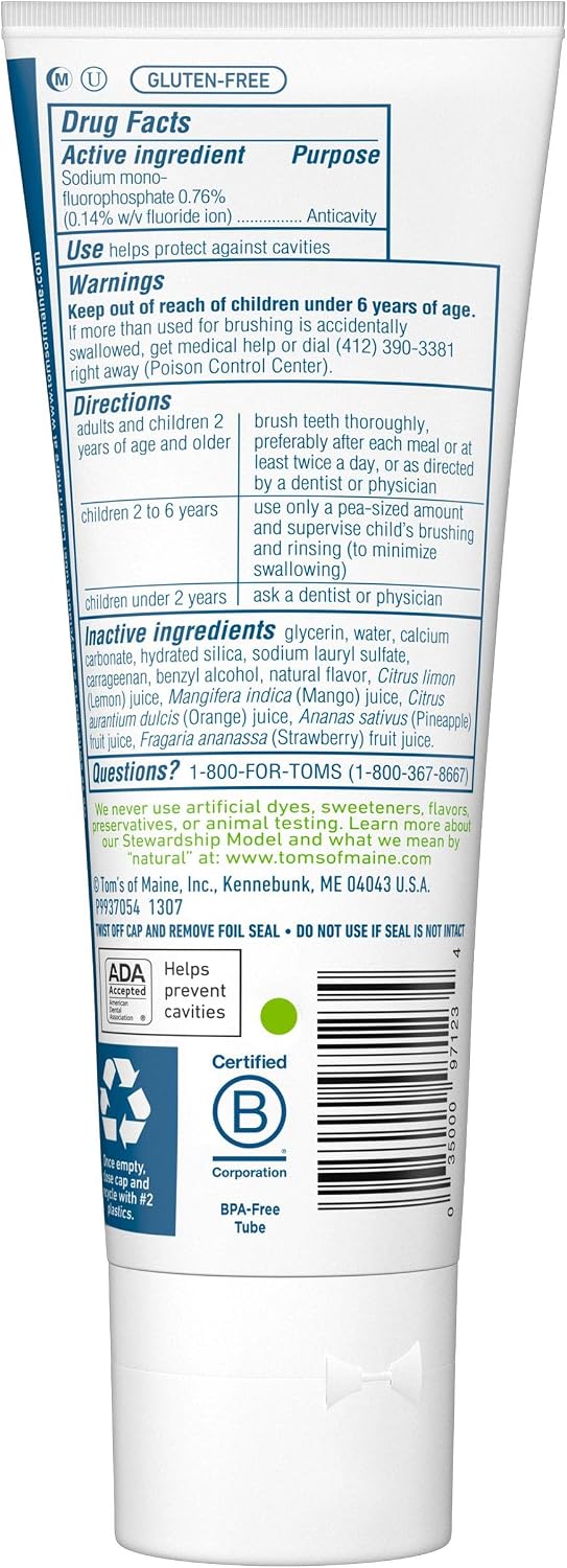 Tom's of Maine Silly Strawberry Children's Anticavity Toothpaste, 144g (5.1oz), 144 g (Pack of 1) - Image 4