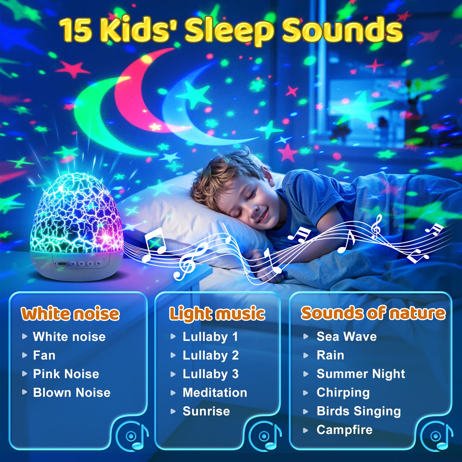Baby Sound Machine Night Light Projector | 15 Sleeping Sounds & 3D Films | 31Colors & Remote Control | Autism Toys Night Light for Kids, Baby White Noise Machine, Baby Boy Toys, Egg Light for Nursery