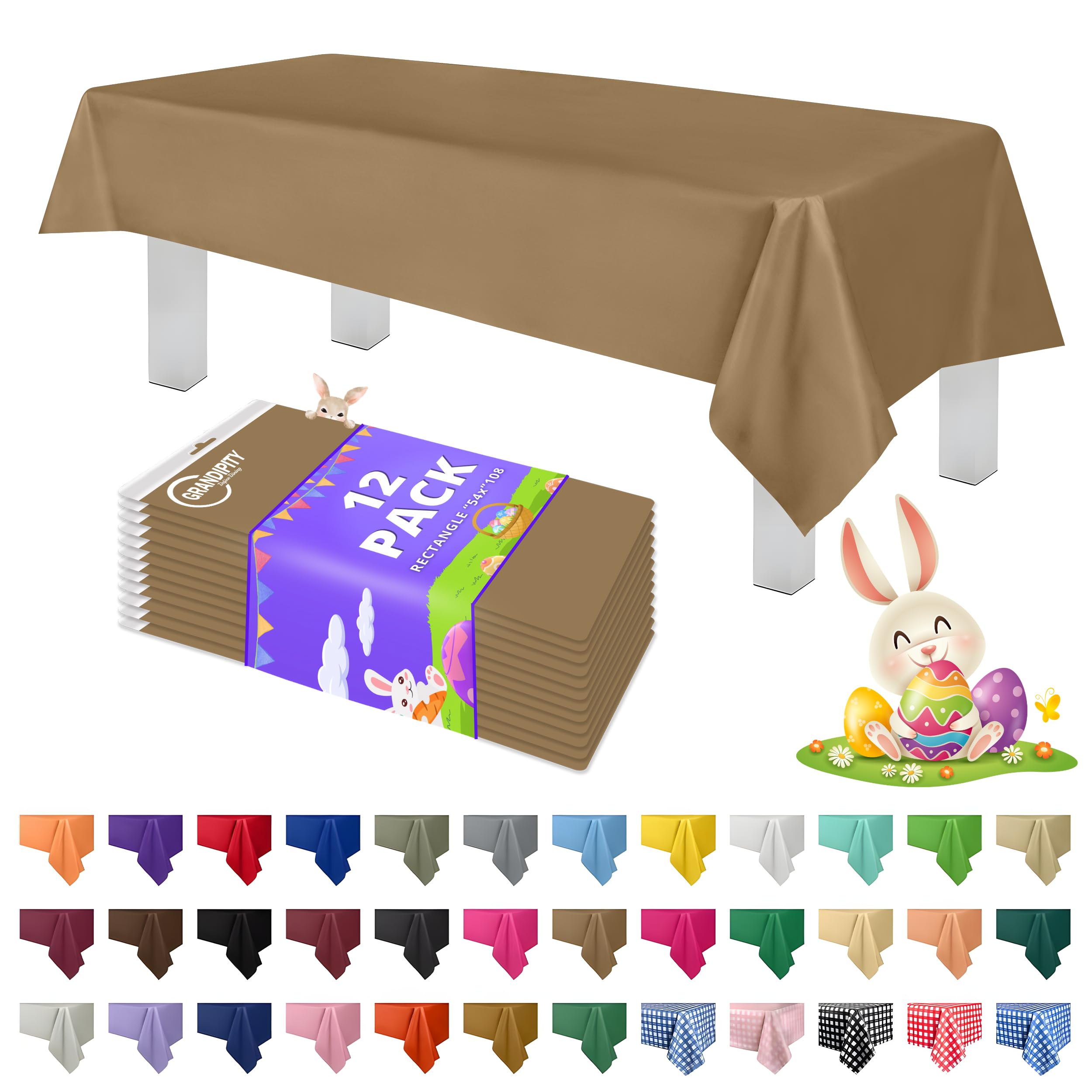 Gold 12 Pack Premium Disposable Plastic Tablecloth 54 Inch. x 108 Inch. Decorative Rectangle Table Cover By Grandipity