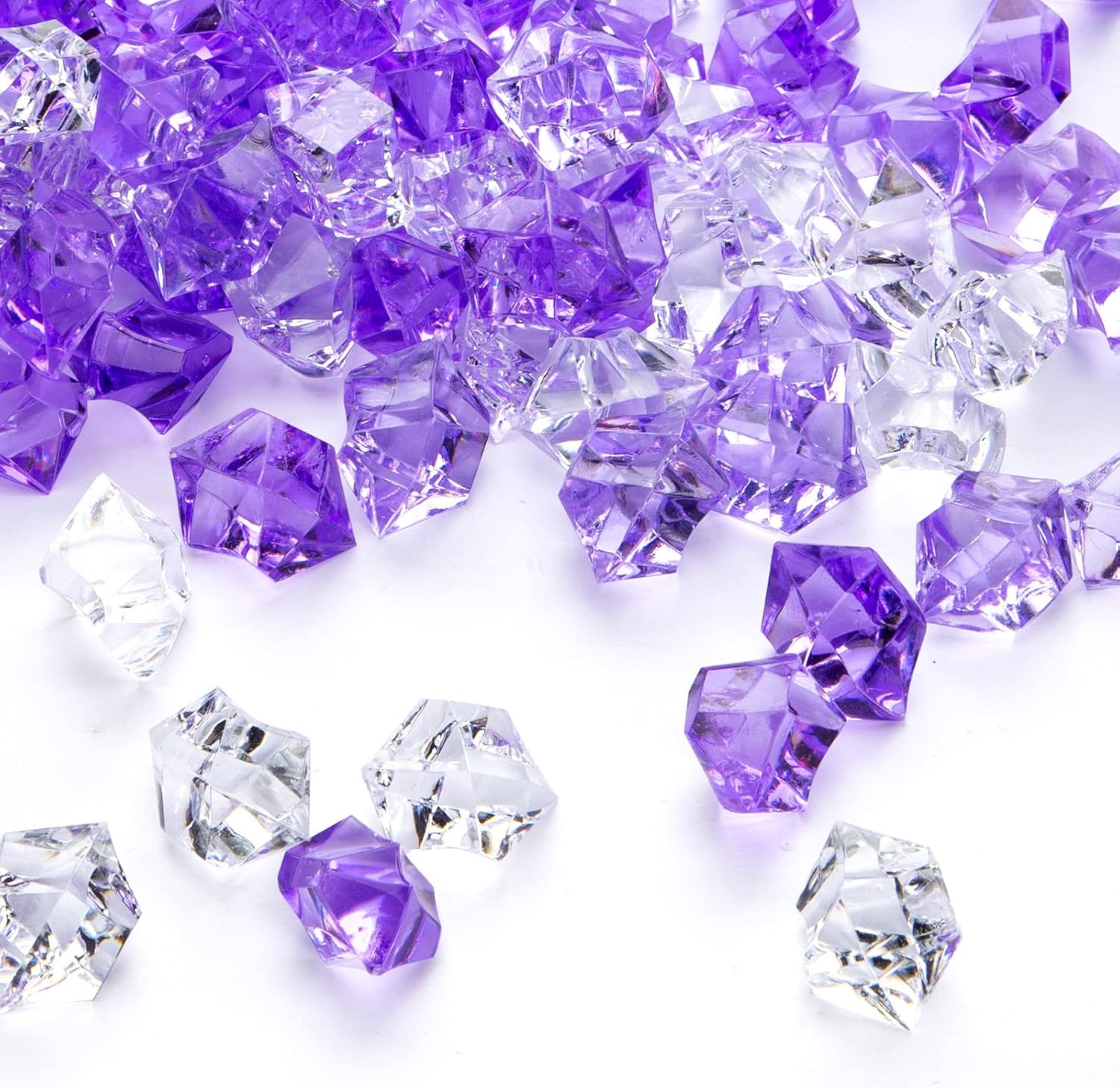 Vase Fillers - DomeStar Fake Crushed Ice Rocks, 150PCS Clear Violet and Light Violet Acrylic Crushed Ices Purple Fake Diamonds Violet Plastic Clear Gems Marble Vases Fillers Table Scatter Decoration