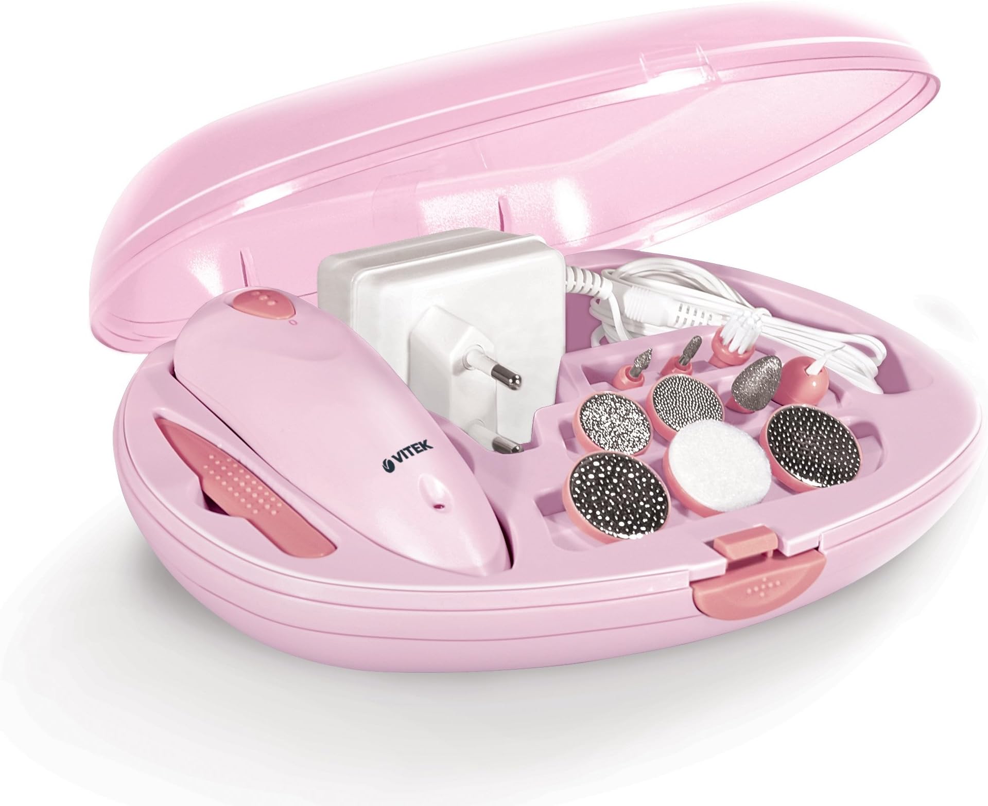 Vitek Electric Rechargeable Cordless Automatic Manicure Set (Pink) 11 Attachments With 2 Small Manicure Discs - Battery Operated