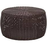 Household Essentials Round Handwoven Resin Storage Stool Ottoman, Brown