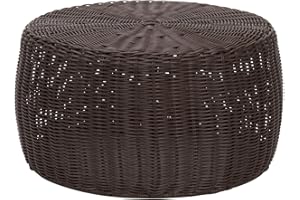 Household Essentials Handwoven Resin Storage Stool Ottoman, 16" Dia. x 9" H, Brown