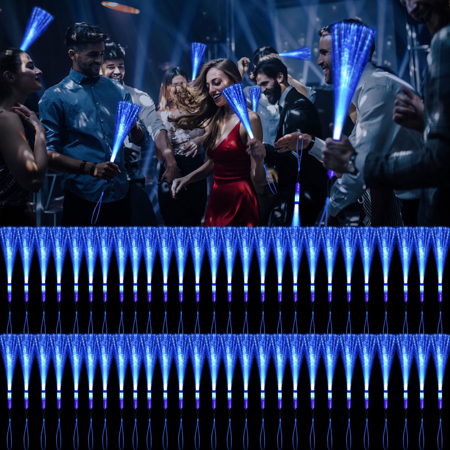 YOFOBU 60 PCS Blue Fiber Optic Wands Glow Fiber Wands Bulk LED Light Up ...