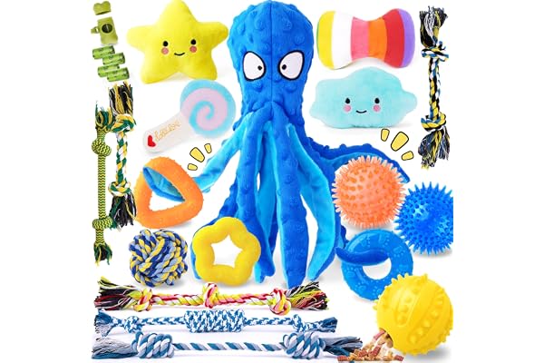 KIPRITII 23-Pack No-Stuffing Squeaky Octopus-Shaped Puppy Toy for Small Dogs, Enrichment Dog Toys with Cute Plush & Engaging