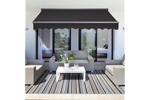 Canopee 13'x10' Patio Retractable Awning | Luxury Series | Premium Quality Sunshade, 100% Solution-Dyed European Acrylic UV Resistant, Color: Gray (Black, 【Manual】 13‘×10’)