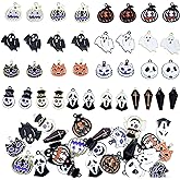 Anower 36 Pcs Halloween Charms Pendants Assorted Gold Black Plated Enamel Pumpkin Ghost Clown Wizard Hat Halloween Charms for Jewelry Making DIY Necklace Bracelet Earring Supplies Accessories