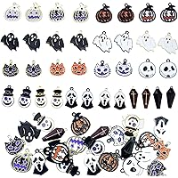 36 Pcs Halloween Charms Pendants Assorted Gold Black Plated Enamel Pumpkin Ghost Clown Wizard Hat Halloween Charms for…