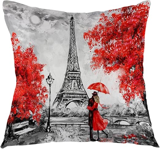 Amazon Com Ofloral Eiffel Tower Decorative Throw Pillow Cover Oil