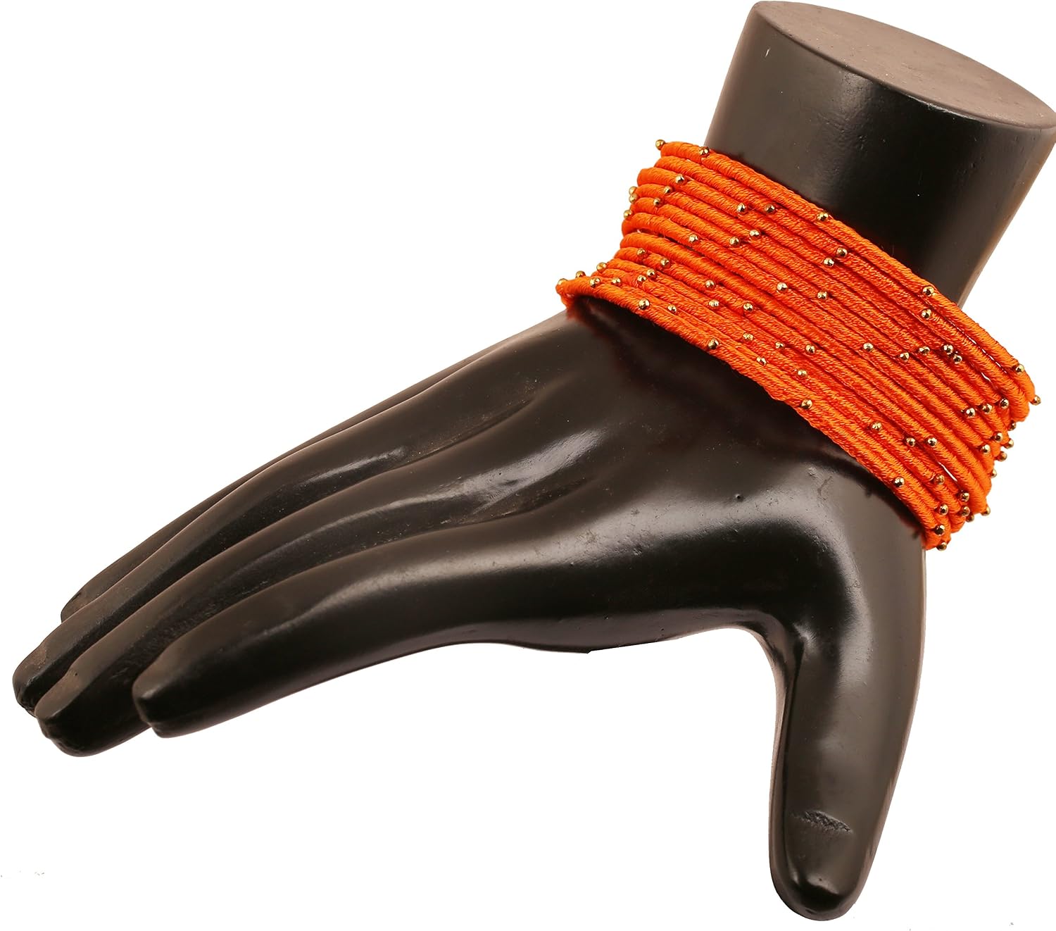 Touchstone New Silk Thread Bangle Collection Indian Bollywood Handcrafted Faux Silk Thread Exotic Look Golden Beads Carrot Orange Designer Bangle Bracelets Set of 12 for Women - Image 3