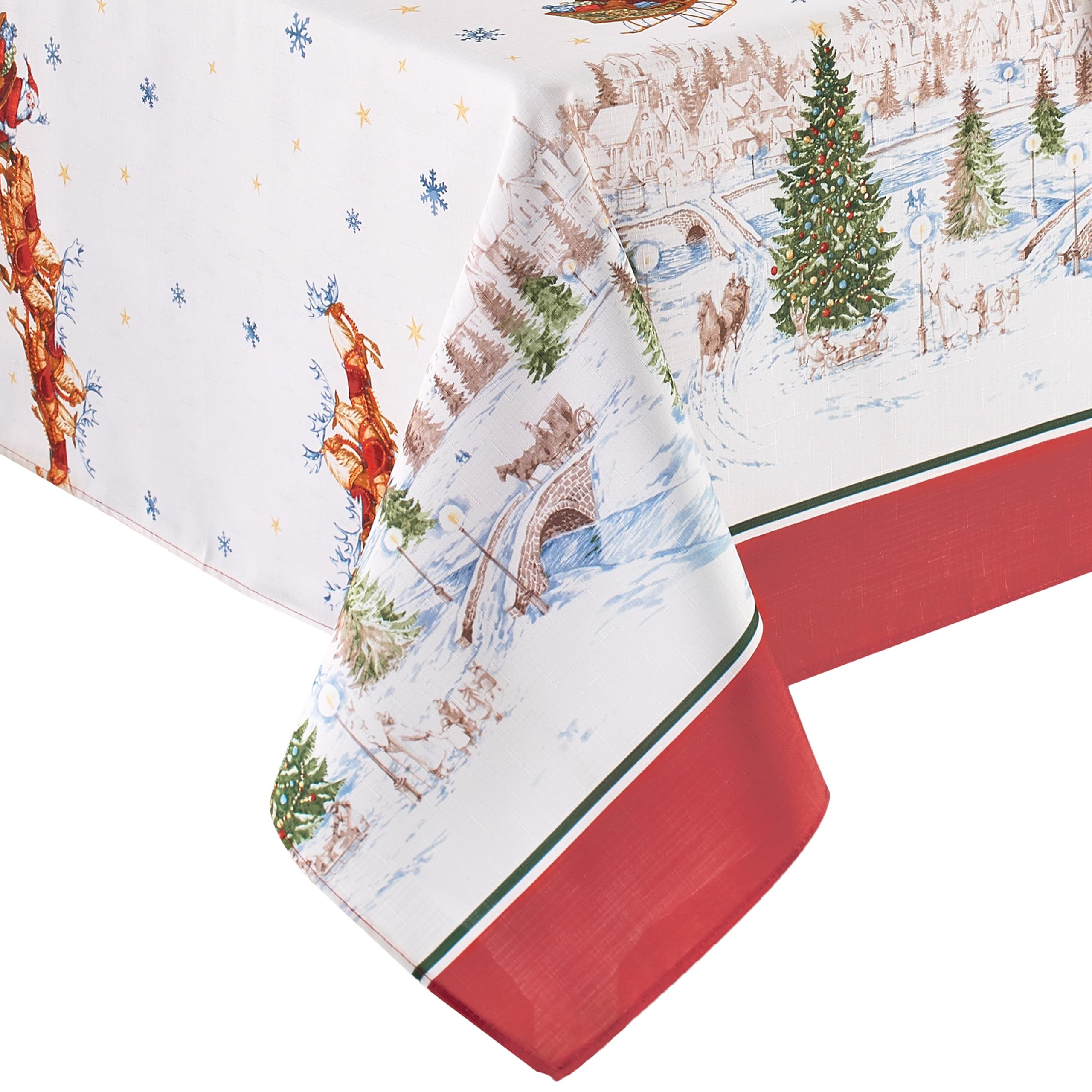 Elrene Home Fashions Santa Snowy Sleighride Wrinkle Resistant Holiday/Christmas Tablecloth, 60"X144", Rectangle