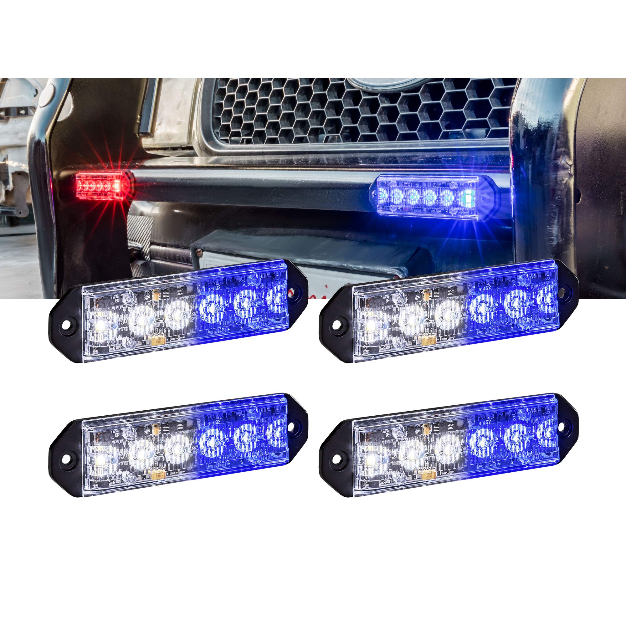 Buy 4pc PlanarFlash 6W Blue White LED Flashing Strobe Light Head [Ultra