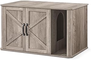 Feandrea Litter Box Enclosure, Modern Cat Litter Box Furniture Hidden, Front Entry, Double Doors, Handles, Cat House, Side End Table, 33.5 x 19 x 19.5 Inches, Heather Greige UPCL012G01