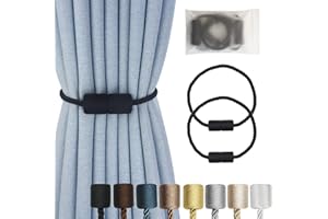 Hangtty Magnetic Curtain Tiebacks 2 Pack Black Curtain Rope Tieback Curtain Holders for Drapes Modern Tie Backs Decorative Cu