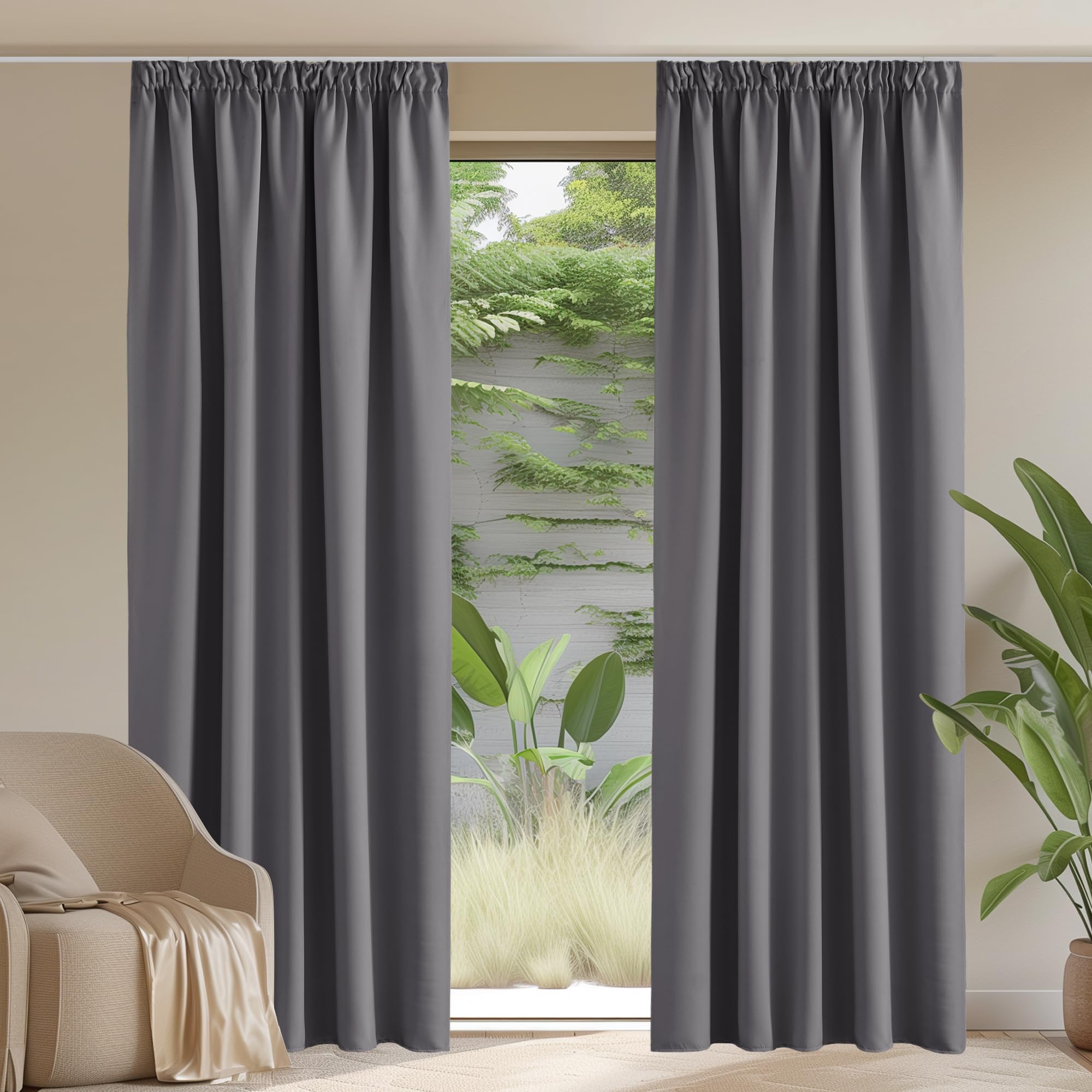 PONY DANCE 90 Drop Long Pencil Pleated Blackout Thermal Curtains For Winter Drapes Super Soft Thermal Insulated Window Treatments for Bedroom, W46 X L90, 2 Panels, Grey — image 1