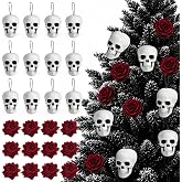 APUDWN 24Pcs Gothic Halloween Tree Decorations, Rose Skull Hanging Ornament | Plastic Mini Skull Head Ornaments for Halloween Christmas Tree, Goth Party, Black Tree, Mantel, Wreath, Indoor Room Decor