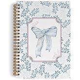 QLMX Blue Bow Spiral Notebook, Coquette Notebook Journal, 5.5x8.3 Inch, Preppy Lined Journal Notebooks, Blue Bow Notebook for Teen Girls Student Teacher, Bows Office School Supplies