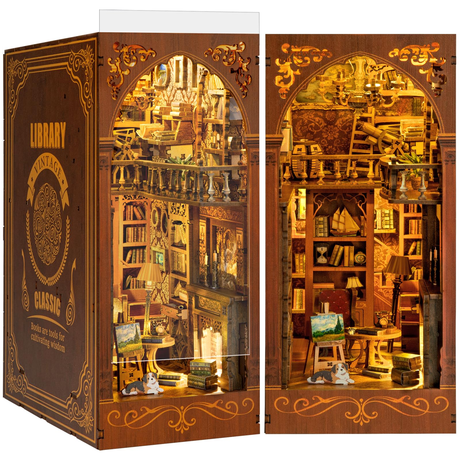 RONSTONE DIY Book Nook Kit, Mini Dollhouse Booknook Bookshelf Insert Decor Alley with Removable Bookcase, DIY Miniature Doll House Kit with Led Light for Adults Teens 14+ — image 1