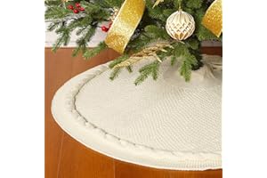Sattiyrch Knit Christmas Tree Skirt,Luxury Cable Knitted Thick Rustic Xmas Tree Decoration (Cream, 36")