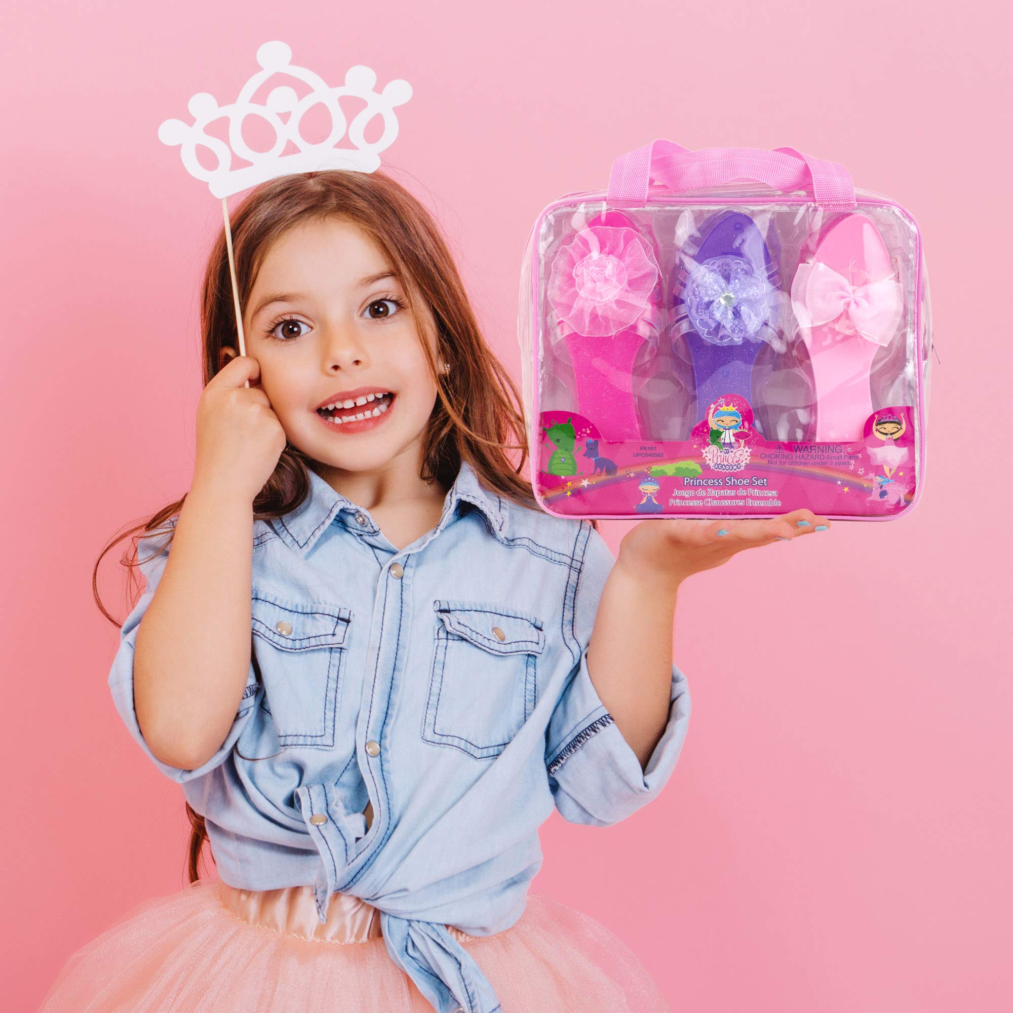 PRINCESS EXPRESSIONS 3 Pack Dress Up Kids Royalty Heels - Pretend Play High Heels for Kids, Princess Play Dress Shoes - Toddler Size 7-10
