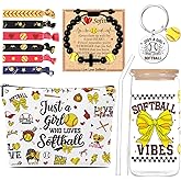 Shejdgart Softball Gifts for Girls Women - Softball Gifts with 16oz Glass Cup Makeup Bag Keychain Natural Bead Bracelet Hair Ties, Unique Christmas Birthday Gift for Teen Girls Sports Lovers Mom