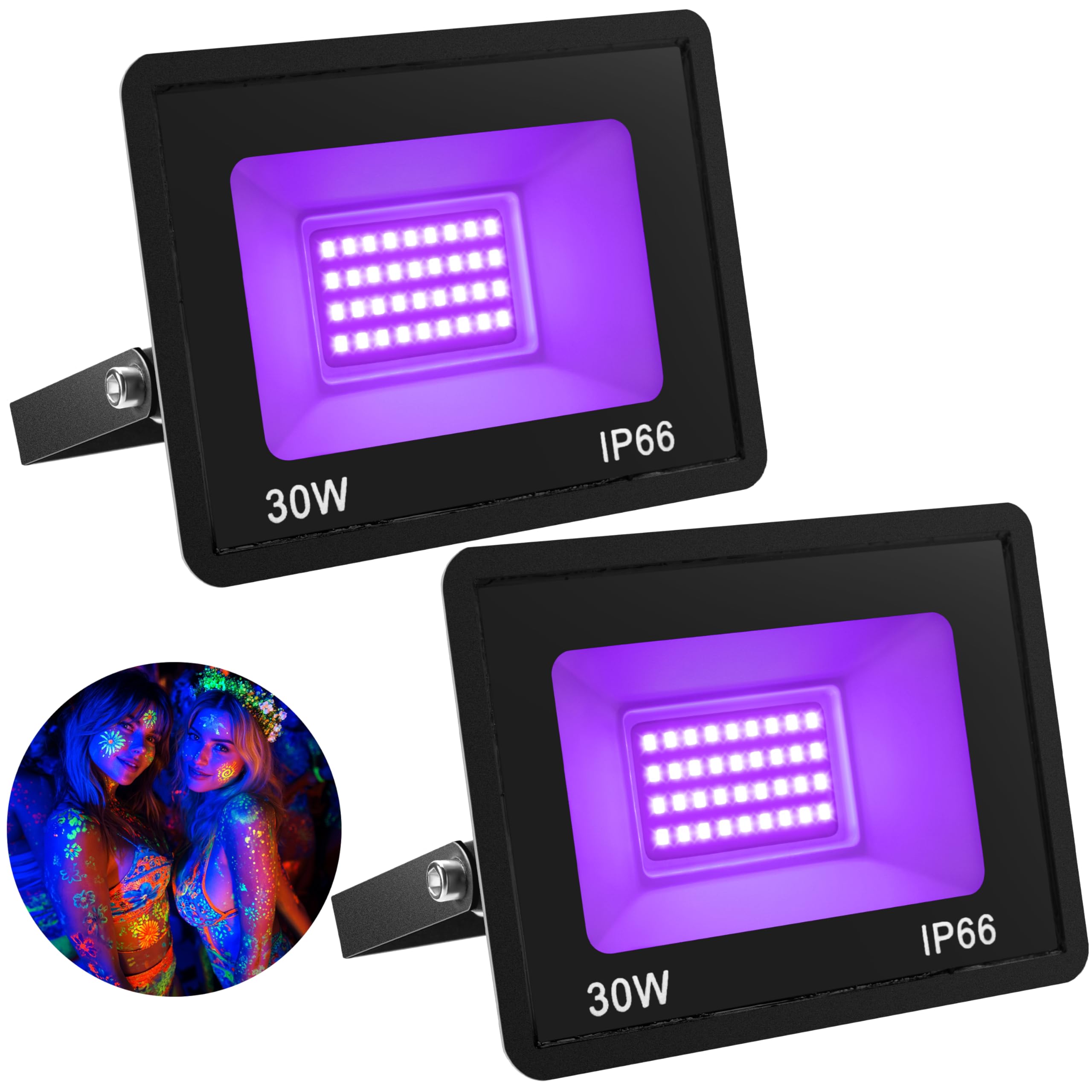 Photo 1 of JOYIN 30W Black Lights 2Pcs LED Blacklight Halloween Decor IP66 Waterproof Flood for Glow Party Supplies with Plug for Halloween Party Stage Lighting Aquarium Body Paint Fluorescent Poster Neon LED